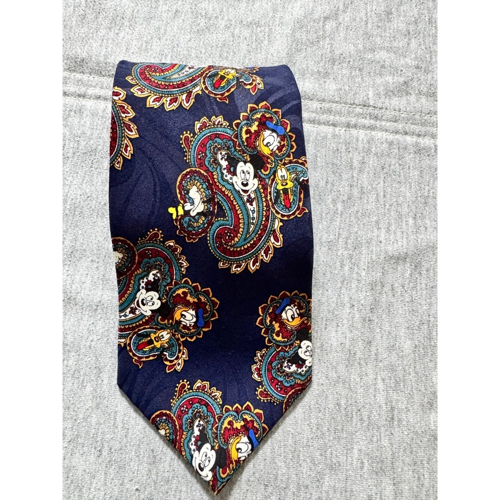Vintage Mickey Unlimited Disney Paisley Tie Navy Blue Mickey Donald Pluto USA